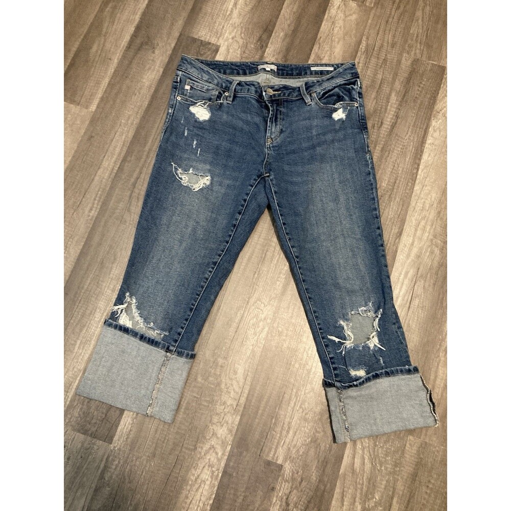 Dear John Low Rise Liam Straight Jeans Womens 30 Distressed Denim Cuff Or Ankle